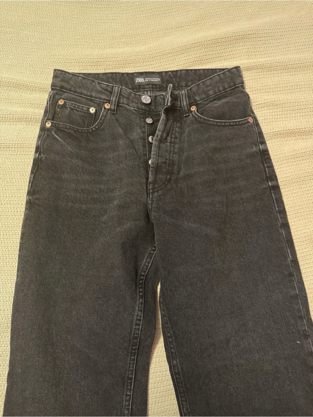 Zara Black High-Rise Button-Fly Jeans